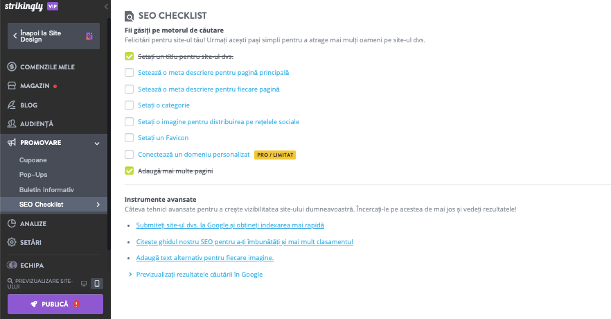 Rolul Strikingly în marketingul interactiv - optimizare SEO
