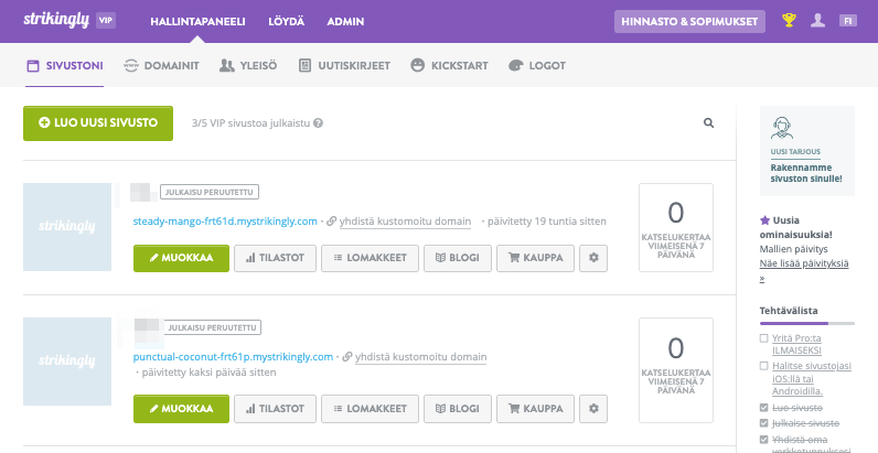 Pystysuora navigointivalikko Strikinglyssä
