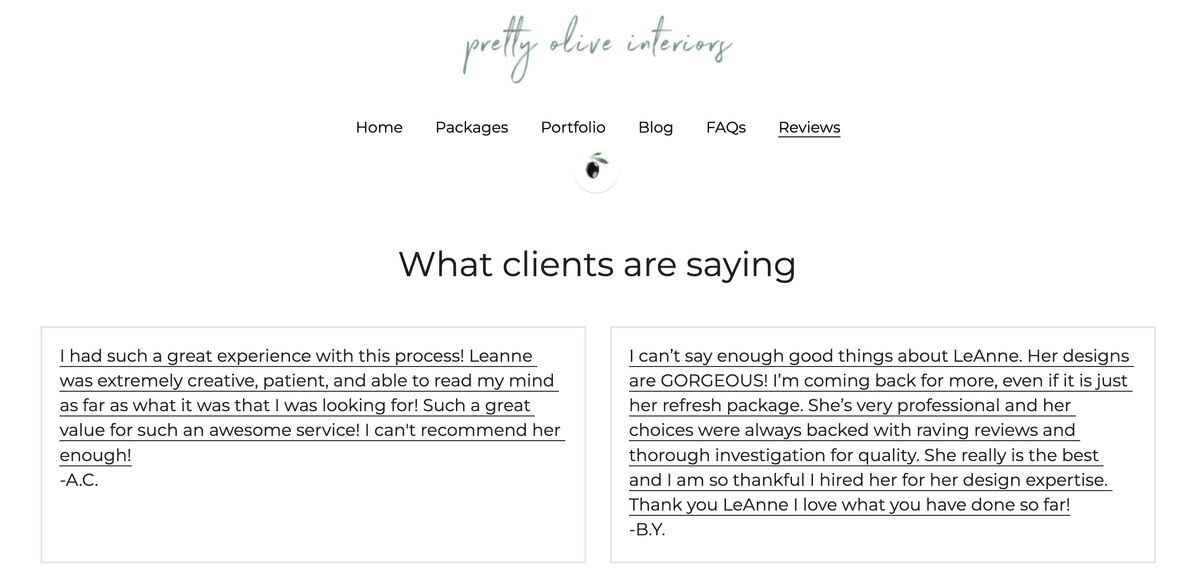 Imagine preluată de pe site-ul unui utilizator Strikingly - Pretty Olive Interiors 