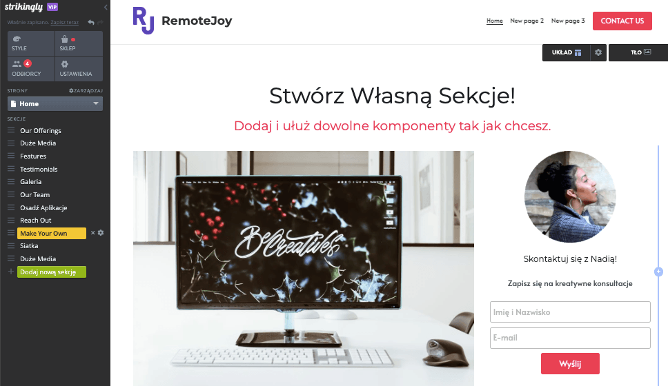 Edytor przeciągnij i upuść Strikingly