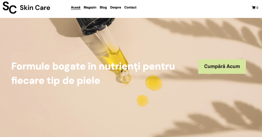 Șablon de magazin online de îngrijire a pielii de la Strikingly