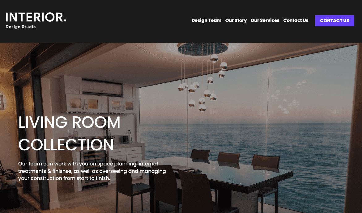 Szablon firmy zajmującej się usługami wnętrzarskimi od Strikingly