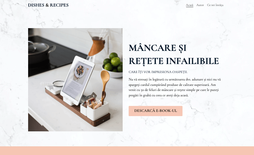 Șablon de mâncăruri și rețete de la Strikingly