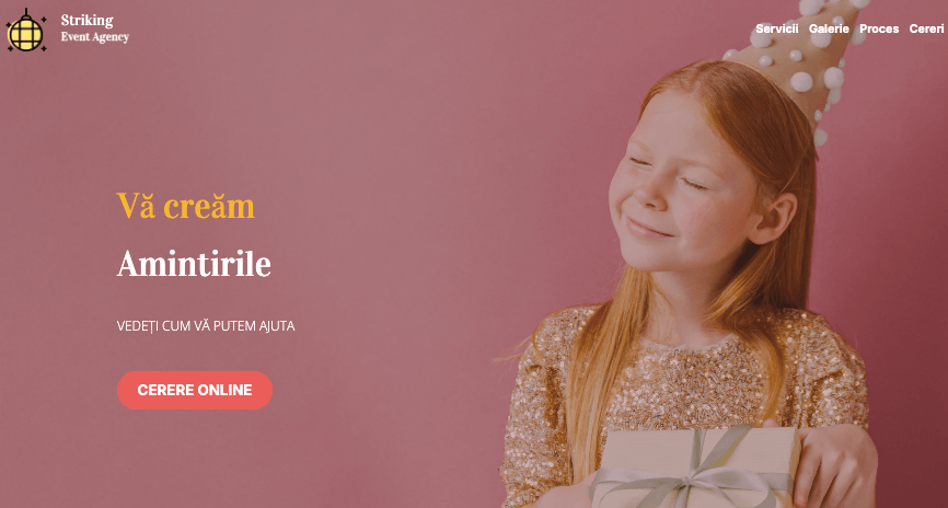 Imagine preluată de la Strikingly - Șablonul Striking Events