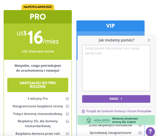 Strikingly LiveChat na Stronie Cennika
