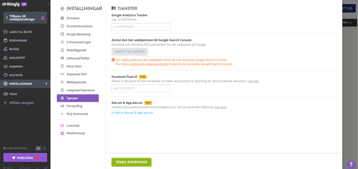Utveckla innehåll med Strikingly