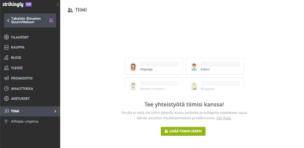 Strikinglyn tiimiominaisuus