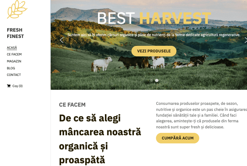 Șablon Fresh Finest: ideea de afacere alimentară online