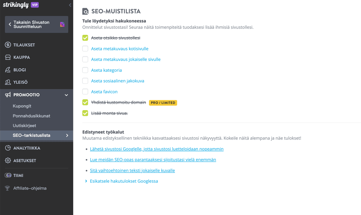 Strikinglyn SEO Tarkistuslista
