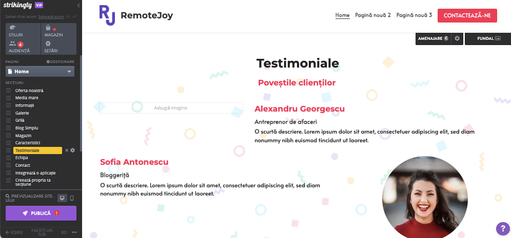 Designul paginii de pornire cu Strikingly - Dovadă socială