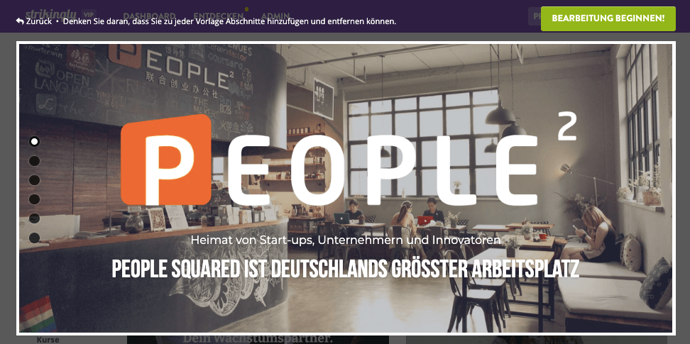 Website-Startseite auf Strikingly – Klare Überschrift und Slogan