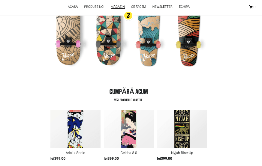 Template de magazin online Zikape de la Strikingly