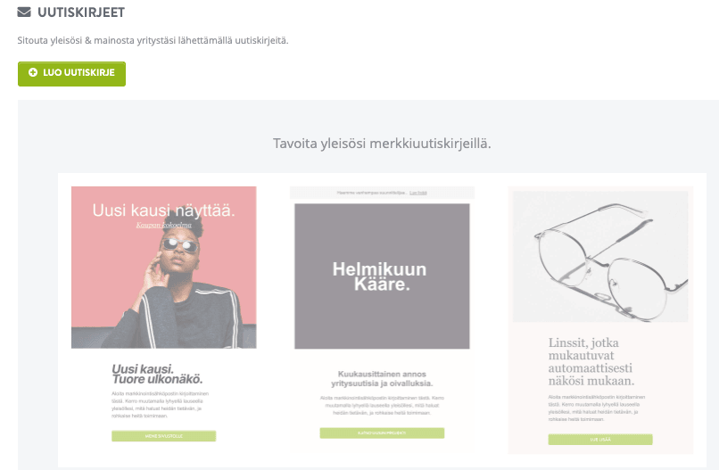 Strikingly Uutiskirjeominaisuus