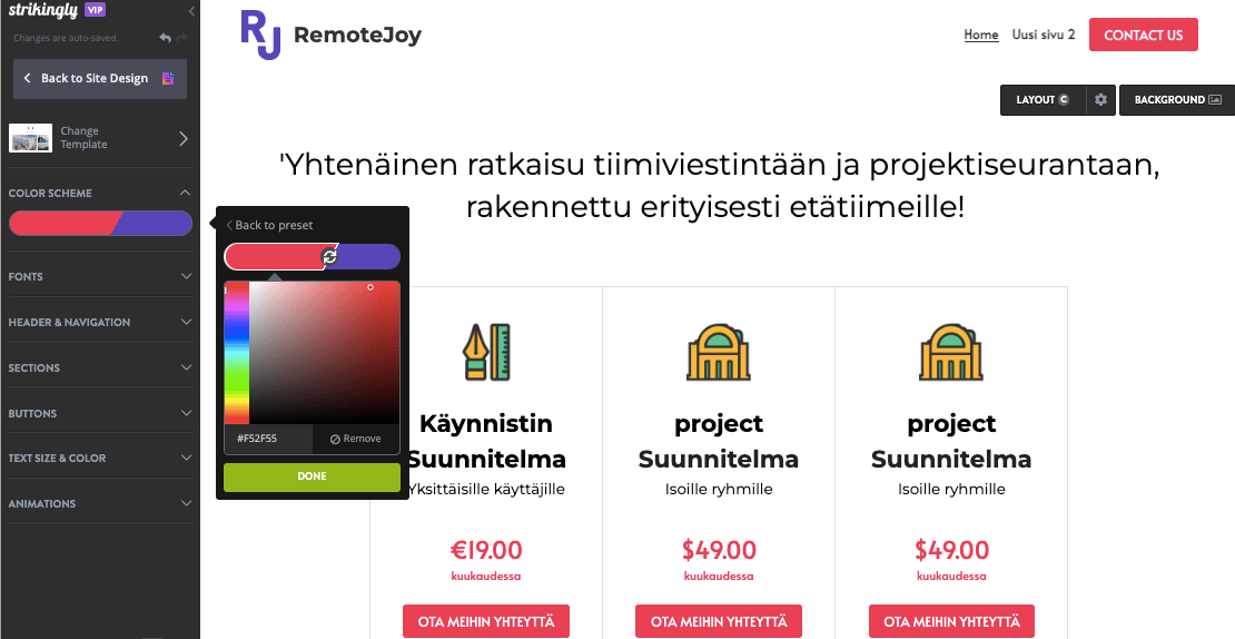 Strikingly teeman värit