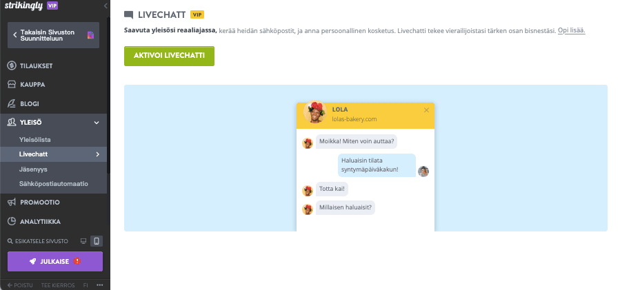 Hääkuvasi kauneuden parantaminen Strikingly - Live-chatin avulla