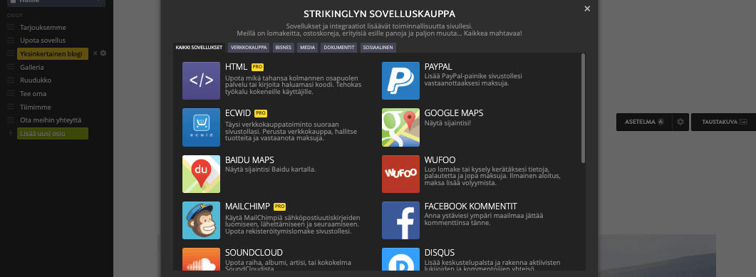 Kuinka perustaa eläkeyritys Strikinglyn avulla - Integroi Strikingly-sovellukset