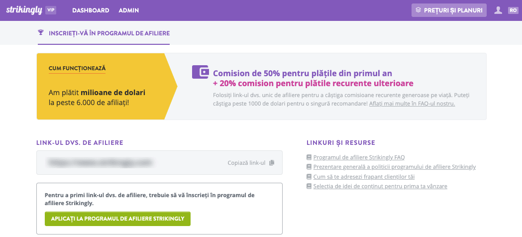 Strikingly afiliat program