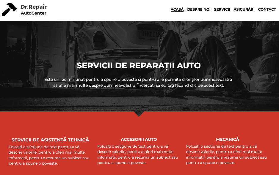 Mechanic șablon de site web de la Strikingly