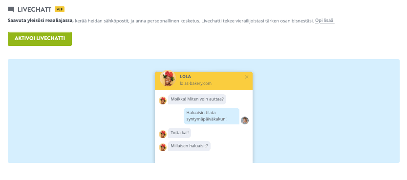 Strikingly Live Chat -ominaisuus