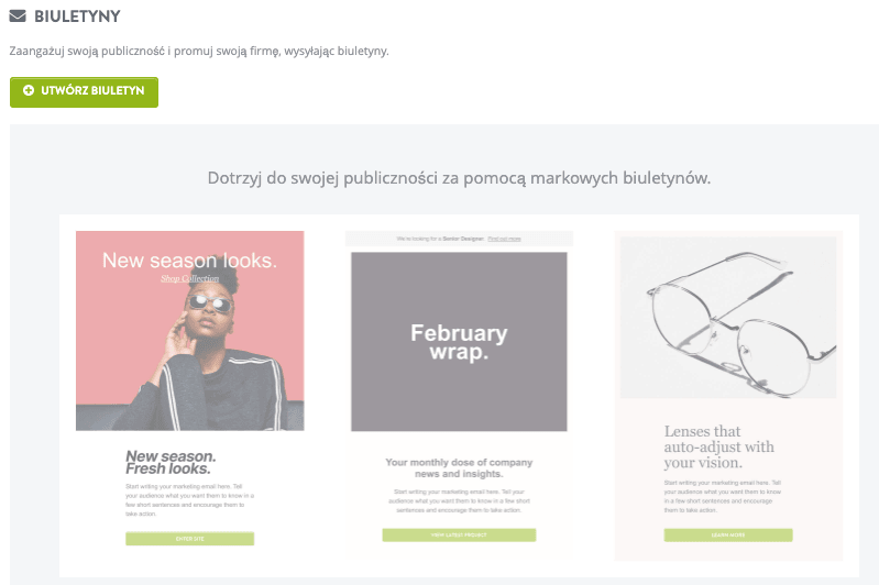 Funkcja biuletynu Strikingly