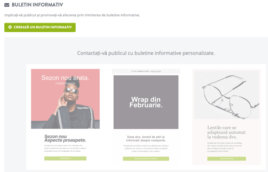 Strikingly buletin informativ funcționalitate