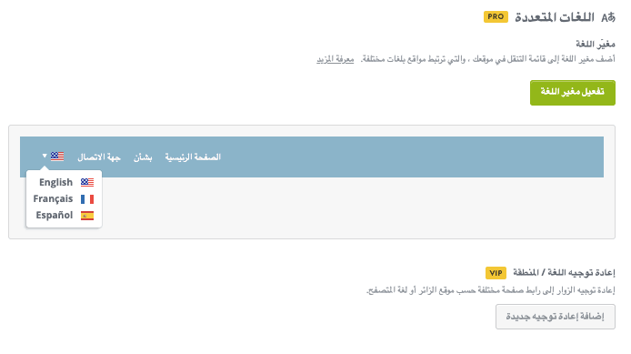 محوّل اللغات المتعددة في Strikingly