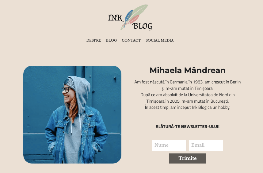 Șablonul de blog Ink de la Strikingly