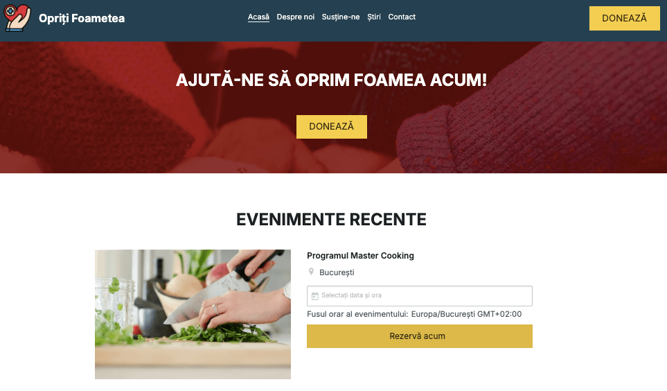 Șablonul de strângere de fonduri Stop Hunger de la Strikingly