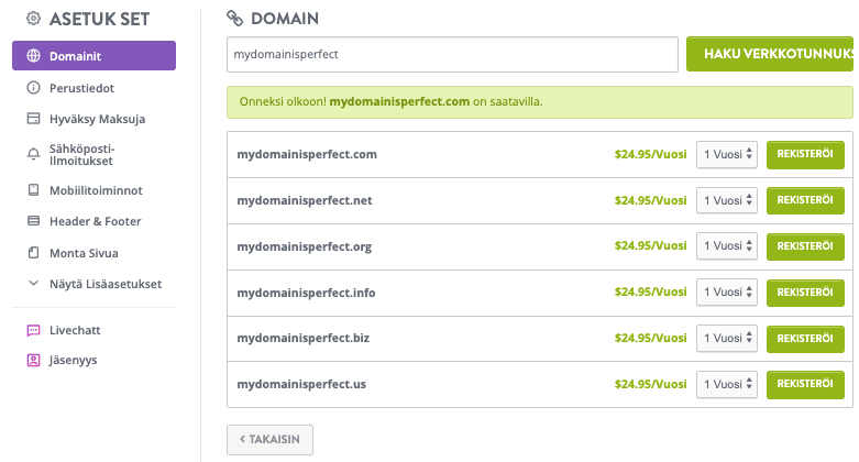 Omat verkkotunnukset Strikinglyltä
