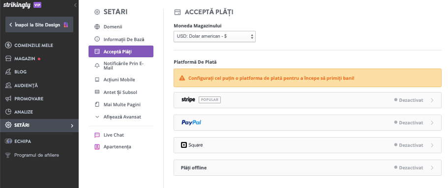 cum să pornești o afacere la scară mică cu Strikingly - configurează plăți online