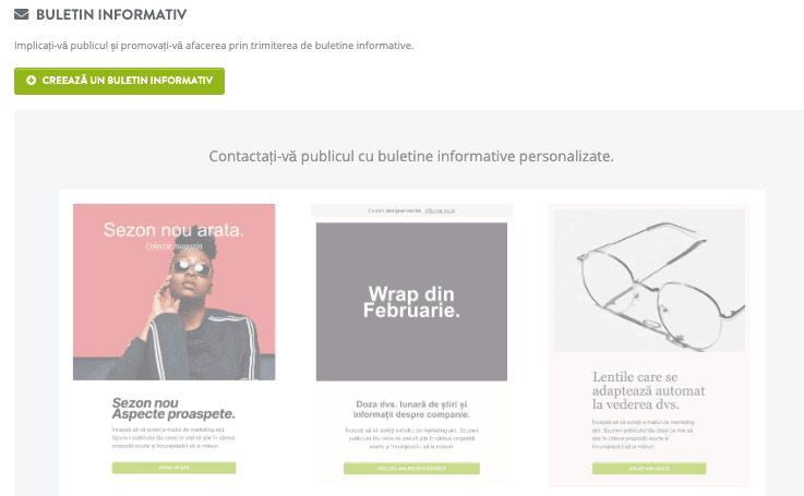 Caracteristica de marketing prin newsletter de la Strikingly