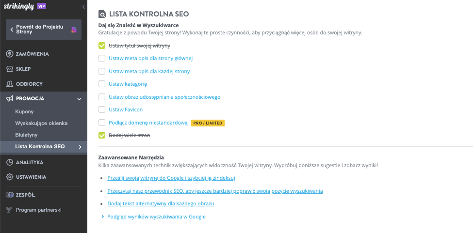 Strikingly Lista Kontrolna SEO