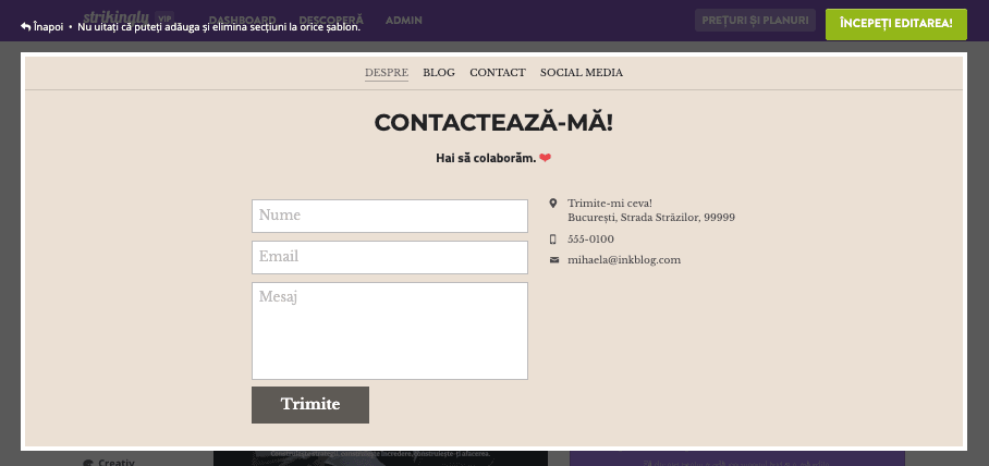 Experiență revoluționară pentru clienți cu Strikingly - Informații de contact și suport