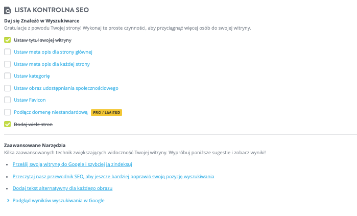 Lista Kontrolna SEO Strikingly