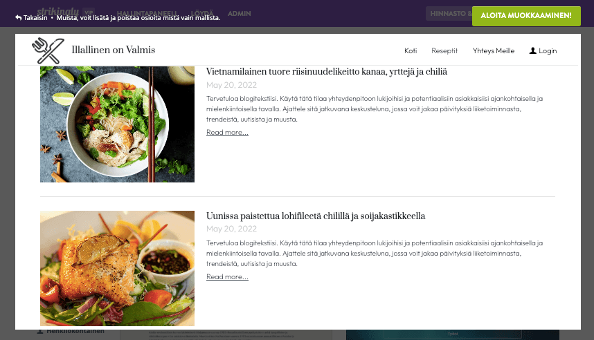 Ruokablogin aloittaminen Strikinglyn avulla - Mukauta sivustoasi