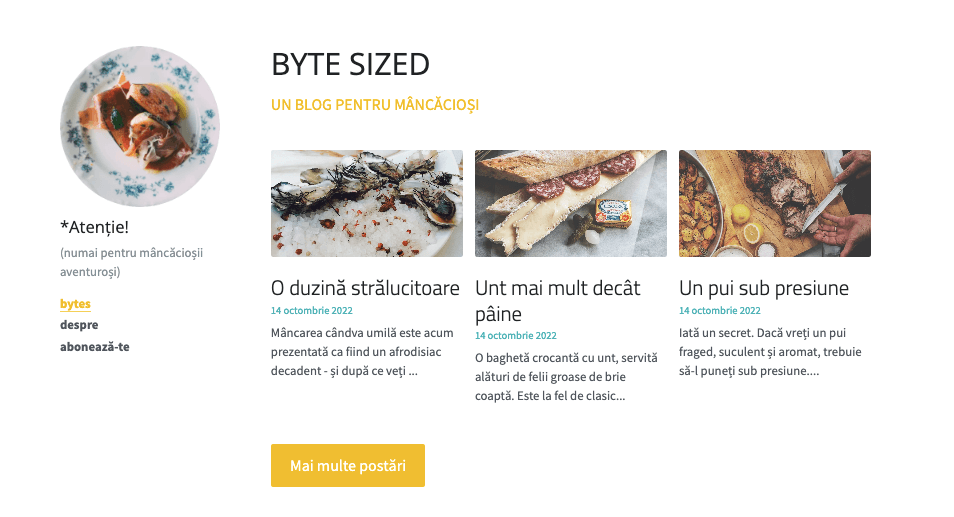 Byte Sized blog șablon de la Strikingly