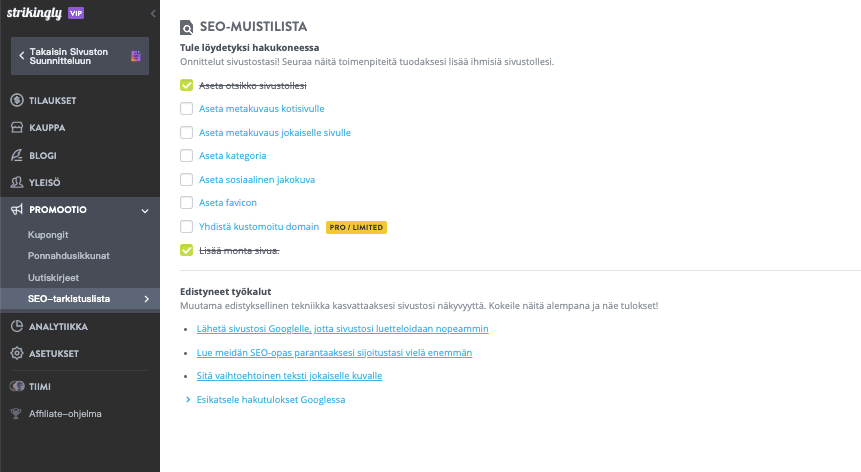 Strikinglyn SEO-tarkistuslista