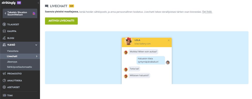 Toteuta hyvä asiakaspalvelu Strikinglyn avulla - Live Chat -integraatio
