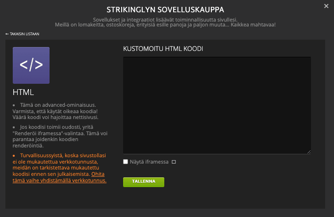 Strikinglyn HTML-osio