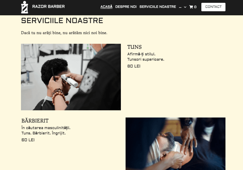 Șablonul de afaceri pentru servicii Razor Barber de la Strikingly