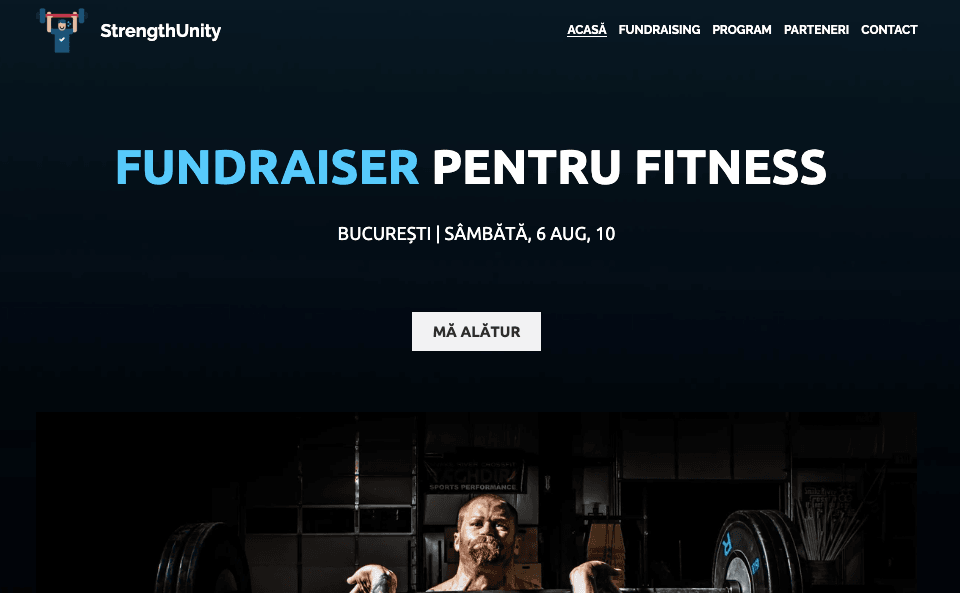 Șablon de strângere de fonduri StrengthUnity de la Strikingly