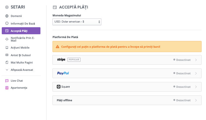 Pagina de plăți Strikingly