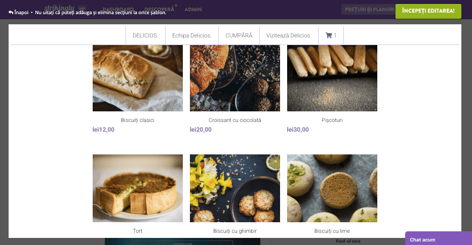 Site web de comerț electronic responsiv cu suport Strikingly - funcționalitate de comerț electronic