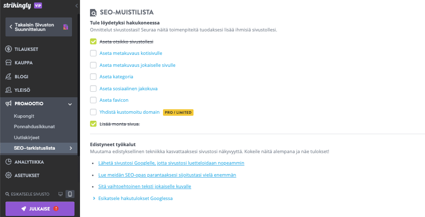 Kuinka aloittaa menestyvä blogi Strikingly - Optimize for SEO -työkalulla