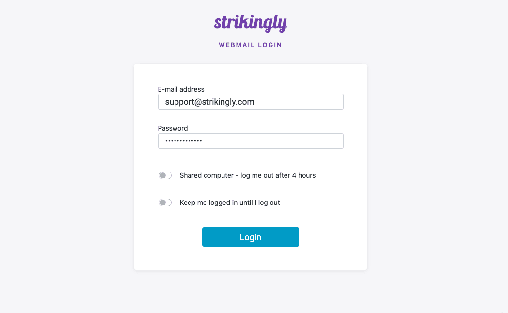 Pagina de autentificare Strikingly Webmail