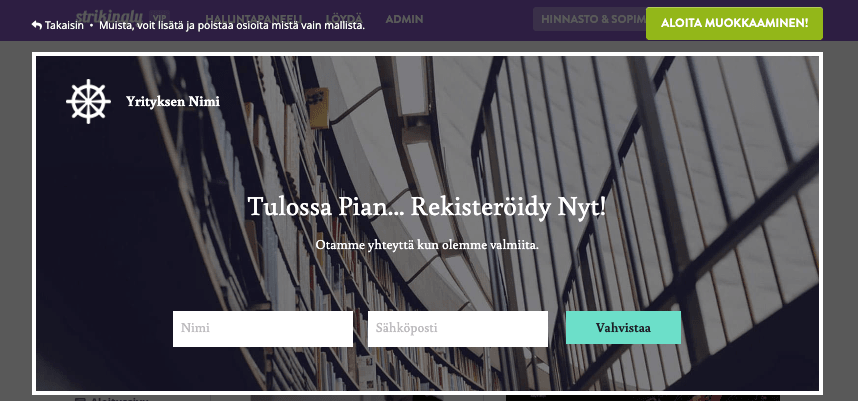 Aloitussivun korottaminen aloitussivun esimerkin avulla - Lomakkeiden integrointi
