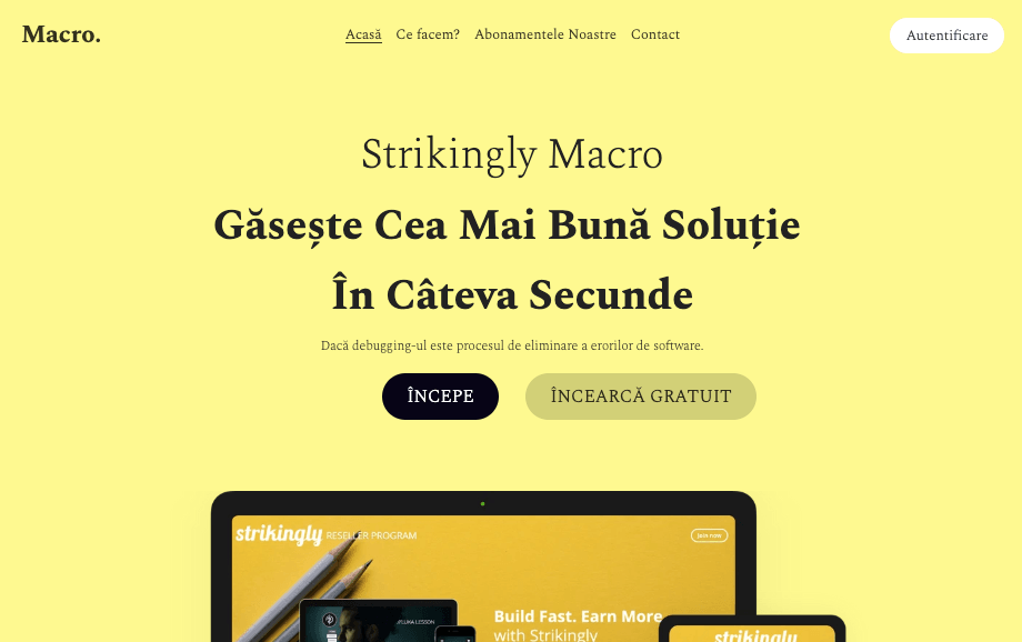 Șablon Macro cu cerere de acțiune de la Strikingly