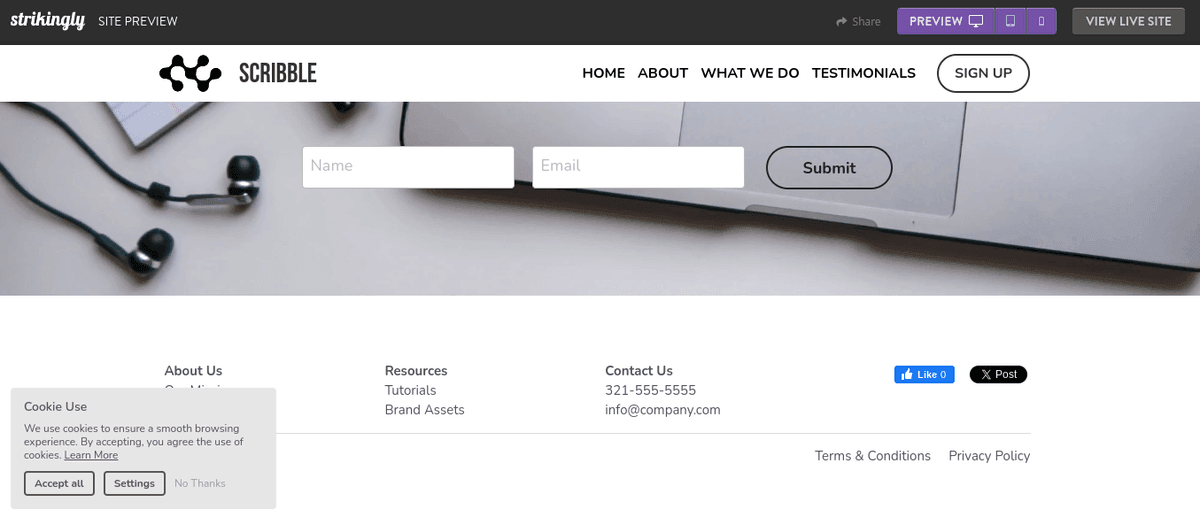كيف نُفعّل الامتثال للوائح حماية البيانات العامة (GDPR) للتجارة الإلكترونية على Strikingly - لافتة موافقة ملفات تعريف الارتباط