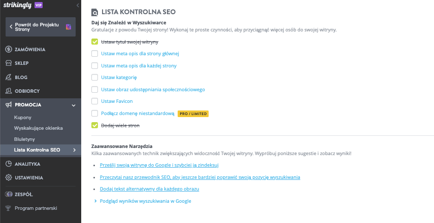 Funkcje Strikingly, które zapewniają maksymalną szybkość ładowania stron i wydajność witryny — wbudowane narzędzia SEO