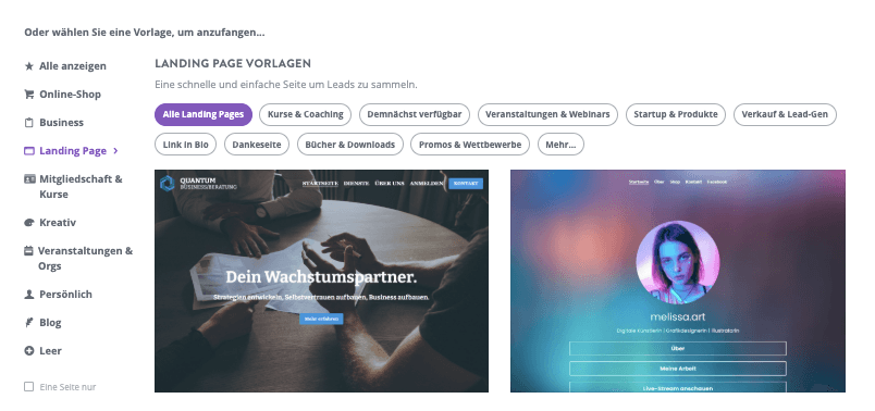 So erstellen Sie mit Strikingly eine Website für mobile Apps – Vorlage auswählen
